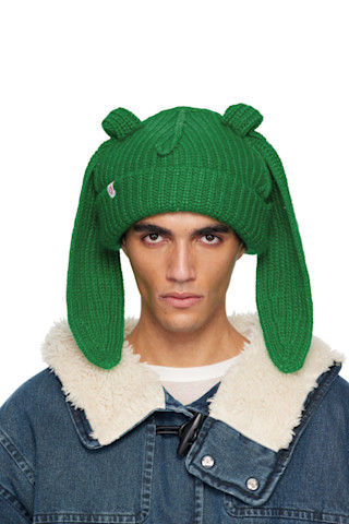 Green Mohair Chunky Rabbit Beanie by Charles Jeffrey  display picture 3