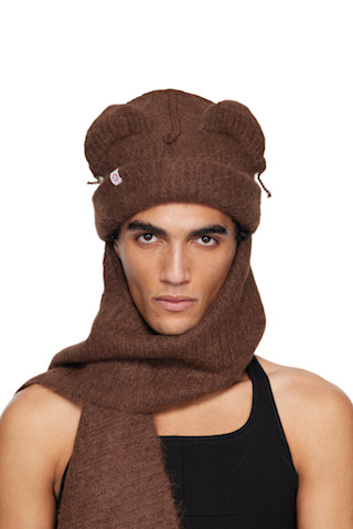 Charles Jeffrey LOVERBOY: Brown Alpaca Chunky Ears Scarf Beanie