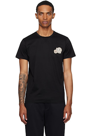 Moncler: Black Double Logo Patch Cotton T-shirt | SSENSE
