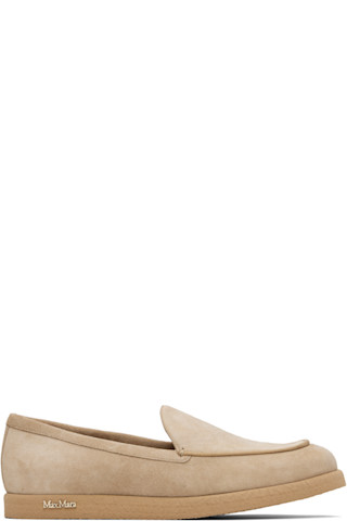 【関税込み】Max Mara ベージュ ソフト スエード ミュール Max Mara: Beige Soft Moc Loafers | SSENSE