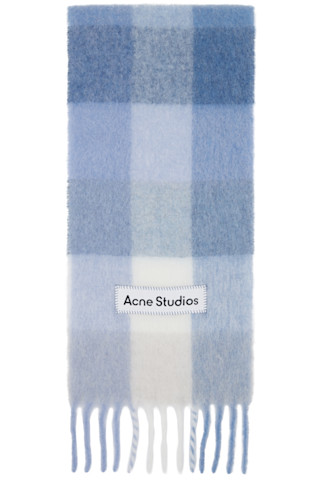 Acne Studios: ブルー＆ホワイト モヘア チェック マフラー | SSENSE 日本