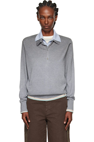 Acne Studios: グレー＆ブルー レイヤード シルク ポロシャツ | SSENSE
