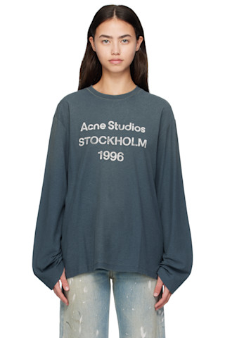Acne Studios: Navy Long Sleeve Logo T-shirt | SSENSE