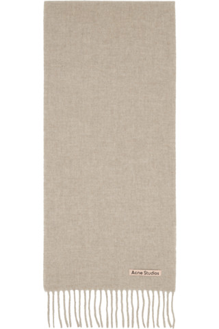 Acne Studios: ベージュ Skinny フリンジ ウール マフラー | SSENSE 日本
