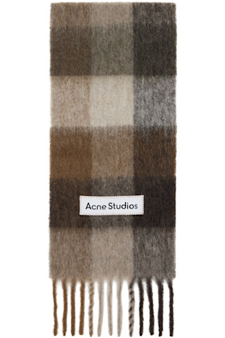 Acne Studios: ブラウン＆ホワイト モヘア チェック マフラー