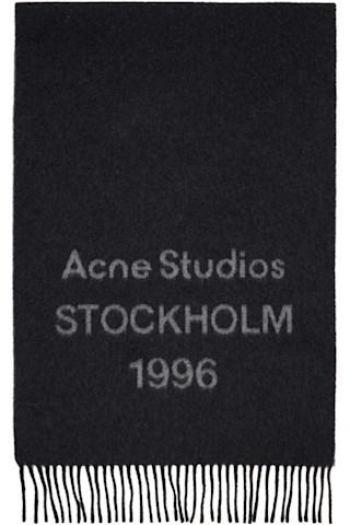 Acne Studios: ブラック Wide Logo マフラー | SSENSE 日本