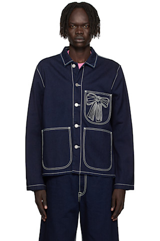 Acne Studios: ブルー エンブロイダリー デニムジャケット | SSENSE 日本