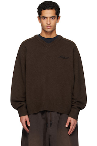 Acne Studios Vネックニット　セーター　ウール　カシミヤ　メンズ Acne Studios: ブラウン ウール Vネックセーター | SSENSE 日本