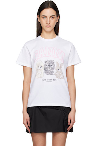GANNIのホワイト Animal プリントTシャツがセール中