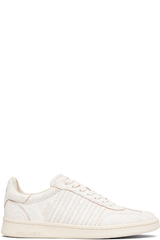 【関税込み】Dsquared2 オフホワイト Boxer スニーカー Dsquared2 - BOXER SNEAKERS (ホワイト) ロゴ レザースニーカー