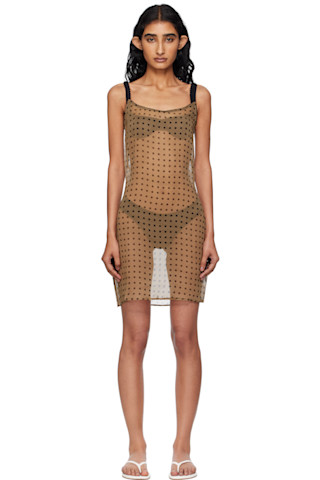 【関税込み】Fruity Booty ブラウン Nonna Polka スリップドレス Fruity Booty: Brown Nonna Polka Slip Dress | SSENSE