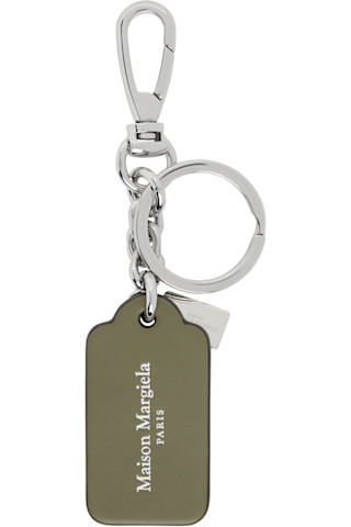Maison Margiela: シルバー＆カーキ Double Tag Small キーホルダー