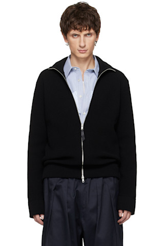 Maison Margiela: Black Knit Zip-Up Jacket | SSENSE