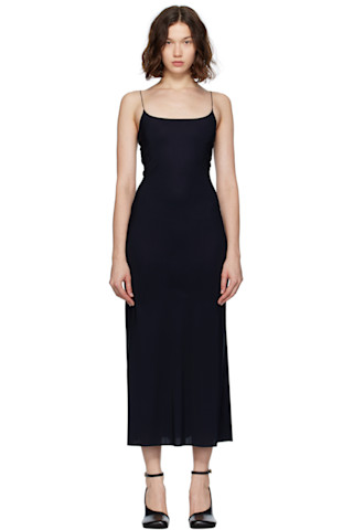 ワンピース MM6 Maison Margiela FW25 MIDI DRESS (S52DD0066 M35466 860M) MM6 Maison Margiela: Black Slip Maxi Dress | SSENSE
