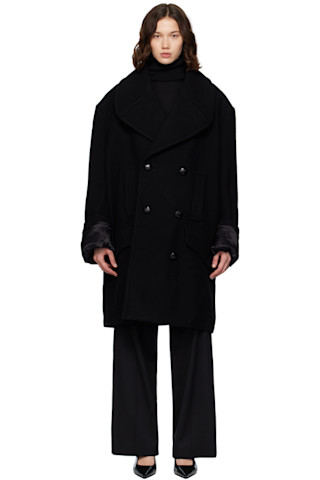 MM6 Maison Margielaのブラック ウールフェルト ダブルブレスト コート