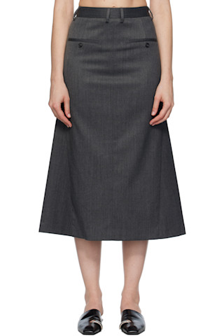 スカート MM6 MAISON MARGIELA Women Mid Skirts S62ME0009 GREY MM6 Maison Margiela: Gray Tailored Midi Skirt | SSENSE