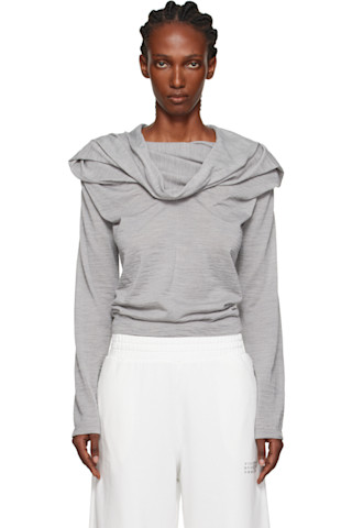 Gray Wool Jersey Long-Sleeved Top by MM6 Maison Margiela on Sale