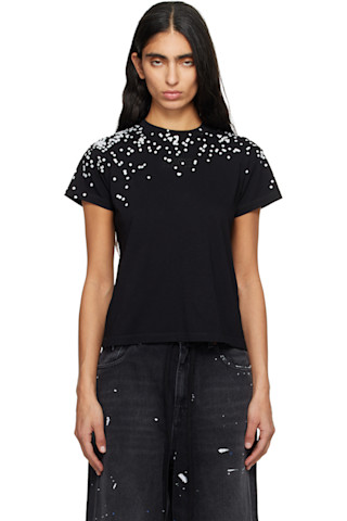 Black Cotton Jersey T-shirt by MM6 Maison Margiela on Sale