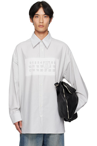 MM6 Maison Margiela: ホワイト ストライプ 長袖Tシャツ