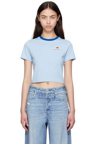 【関税込み】Casablanca ブルー Montagne クロップド Tシャツ Casablanca: ブルー Montagne クロップド Tシャツ | SSENSE 日本