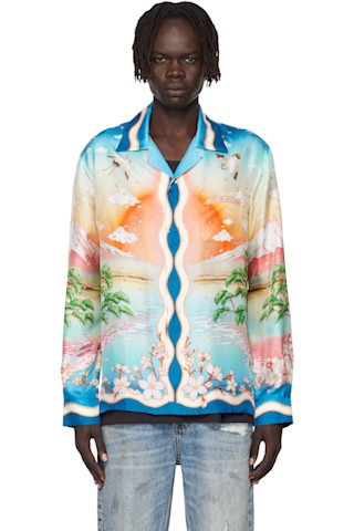 Casablanca 長袖シャツ Lサイズ カラフル CASABLANCA(カサブランカ) / 長袖シャツ/M/シルク/BLU/総柄 | 古着の