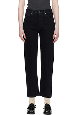 Black 90s Pinch Waist High Rise Straight Jeans