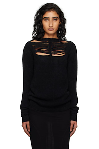 Rick Owens アシンメトリー ニット セーター Black Concordians LS Sweater by Rick Owens on Sale