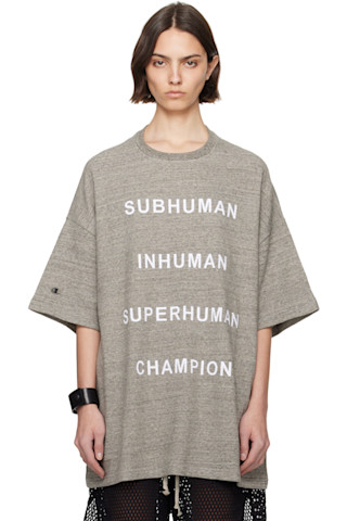 【RICK OWENS】× Champion コットン コラボ Tシャツ 国内発 Rick Owens: グレー Championエディション Tommy Tシャツ