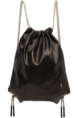 J*e様 RICK OWENS ドローストリングバックパック レザー Rick Owensのブラック＆オフホワイト Concordians ドローストリング