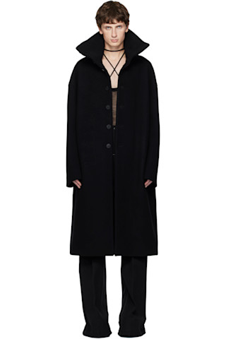 Rick Owens: ブラック Concordians Dracucollar コート | SSENSE 日本