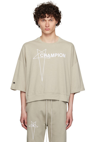 Off-White Champion Edition Tommy Cropped T-shirt by Rick Owens on Sale