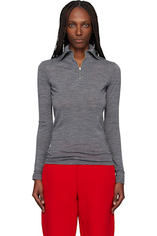 Gray Lightweight Technical Wool Jersey Polo by Jil Sander on Sale