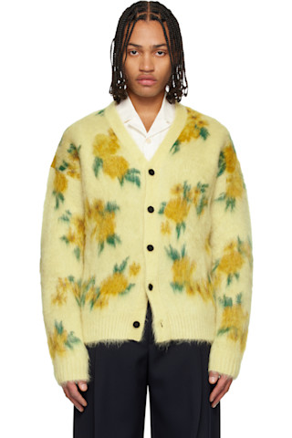 Yellow Wool Blend V-Neck Cardigan by Jil Sander on Sale