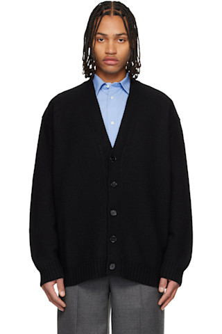 Jil Sander: Black Wool V-Neck Cardigan | SSENSE