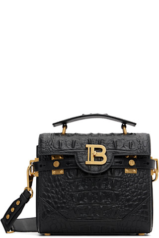 Balmainのブラック B-Buzz 23 クロコプリント レザー バッグがセール中