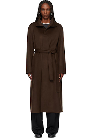 Brown Hand-Made Wool Cashmere Stand-Collar Coat by TONYWACK on Sale