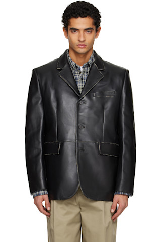 Black Vegetable Tanned Lamb Leather Tailored Jacket