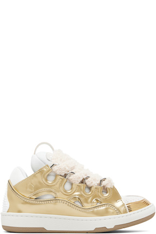 Lanvin Mens  Curb Metallic  Gold Leather Sneakers With Mesh Laces Lanvin Curb Metallic Leather Sneakers With Mesh Laces  main image 2