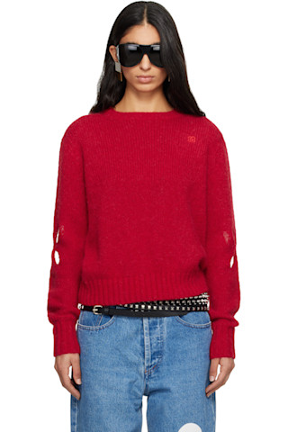 Red Slashed Shaggy Sweater by Stefan Cooke on Sale