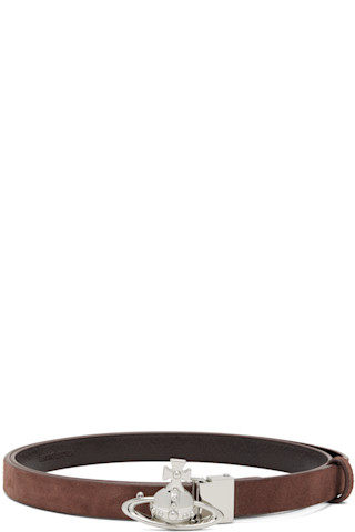 Brown Small Orb Buckle Belt by Vivienne Westwood on Sale