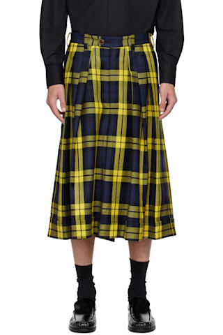VIVIENNE WESTWOOD ストライプ 総柄 ウール キュロット パンツ Vivienne Westwood: イエロー＆ネイビー キュロット ショート