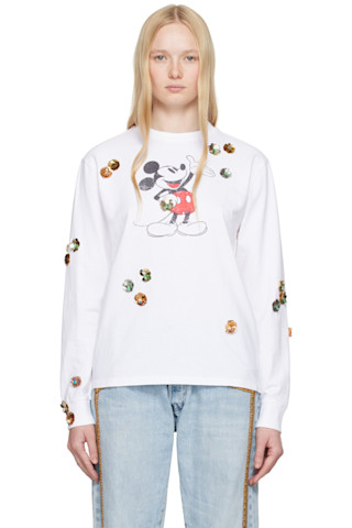 【関税込み】Coperni ホワイト Disney Mickey 長袖Tシャツ Coperni: White Disney Mickey Long-Sleeved T-shirt | SSENSE