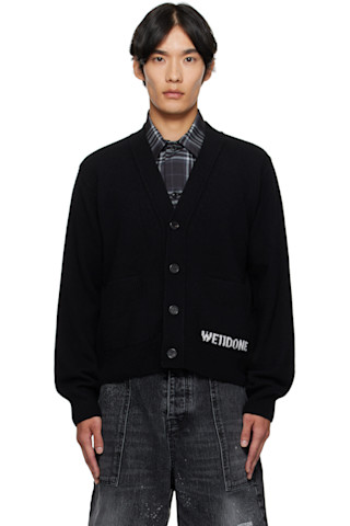we11done カーディガン Black Pocket Logo Knit Cardigan by We11done on Sale