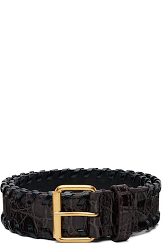 Brown Braided Leather Belt by Dries Van Noten on Sale