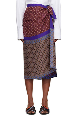 Dries Van Noten: Burgundy Long Scarf Midi Skirt | SSENSE