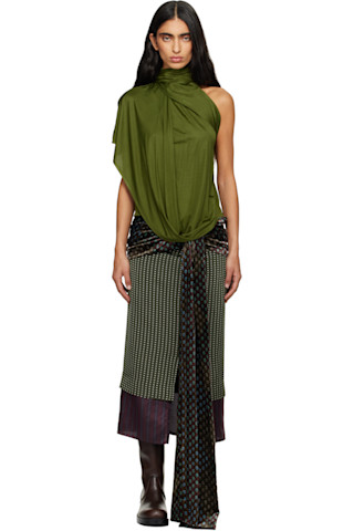 Green Draped Top by Dries Van Noten on Sale