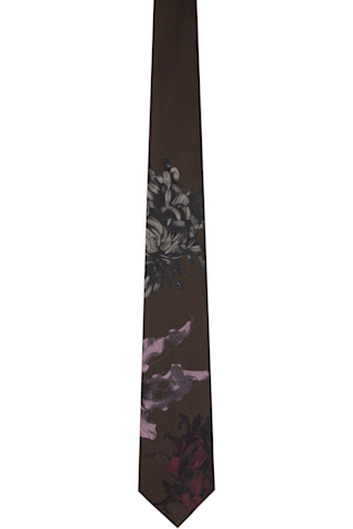 Dries Van Noten: ブラウン フローラル ネクタイ | SSENSE 日本