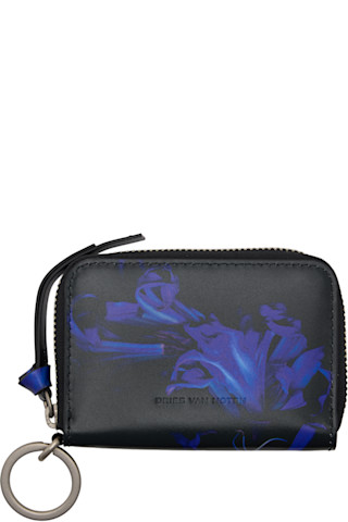 Black & Blue Leather Card Holder by Dries Van Noten on Sale