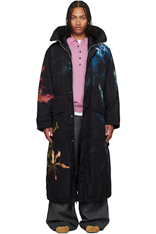 Dries Van Notenのブラック プリント ナイロン コートがセール中