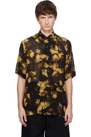DRIES VAN NOTEN 22AW 総柄 プリントシャツ 48 Dries Van Notenのブラック フローラルプリント シャツがセール中